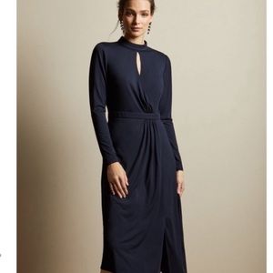 NWT TED BAKER NAVY ASYMMETRICAL KEYHOLE LONG SLEEVE MIDI DRESS SZ 10/12  TED 4